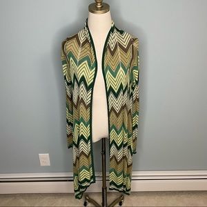BCBGMAXAZRIA green chevron striped silk blend open front cardigan